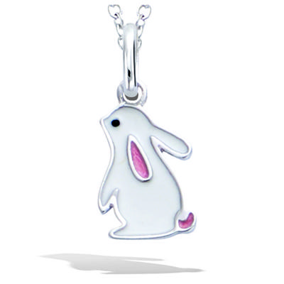 [R1669] - Silver Pendant 'White Rabbit' White Pink Silver (rhodium) - 12x7mm