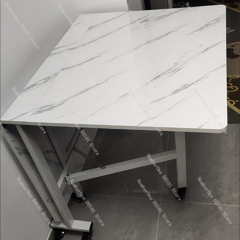 Household Folding Dining Table, Movable Extendable Table for Small Apartments, Rectangular Table with Chair, Space-saving Design