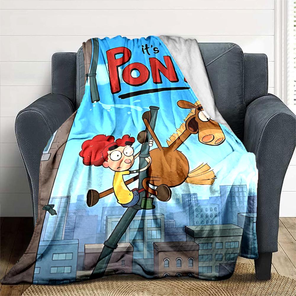 Pony Girl Cityscape Flannel Blanket Super Soft Warm Cozy Blanket For Sofa Bed Office Travel Allseason Home Decor Gift