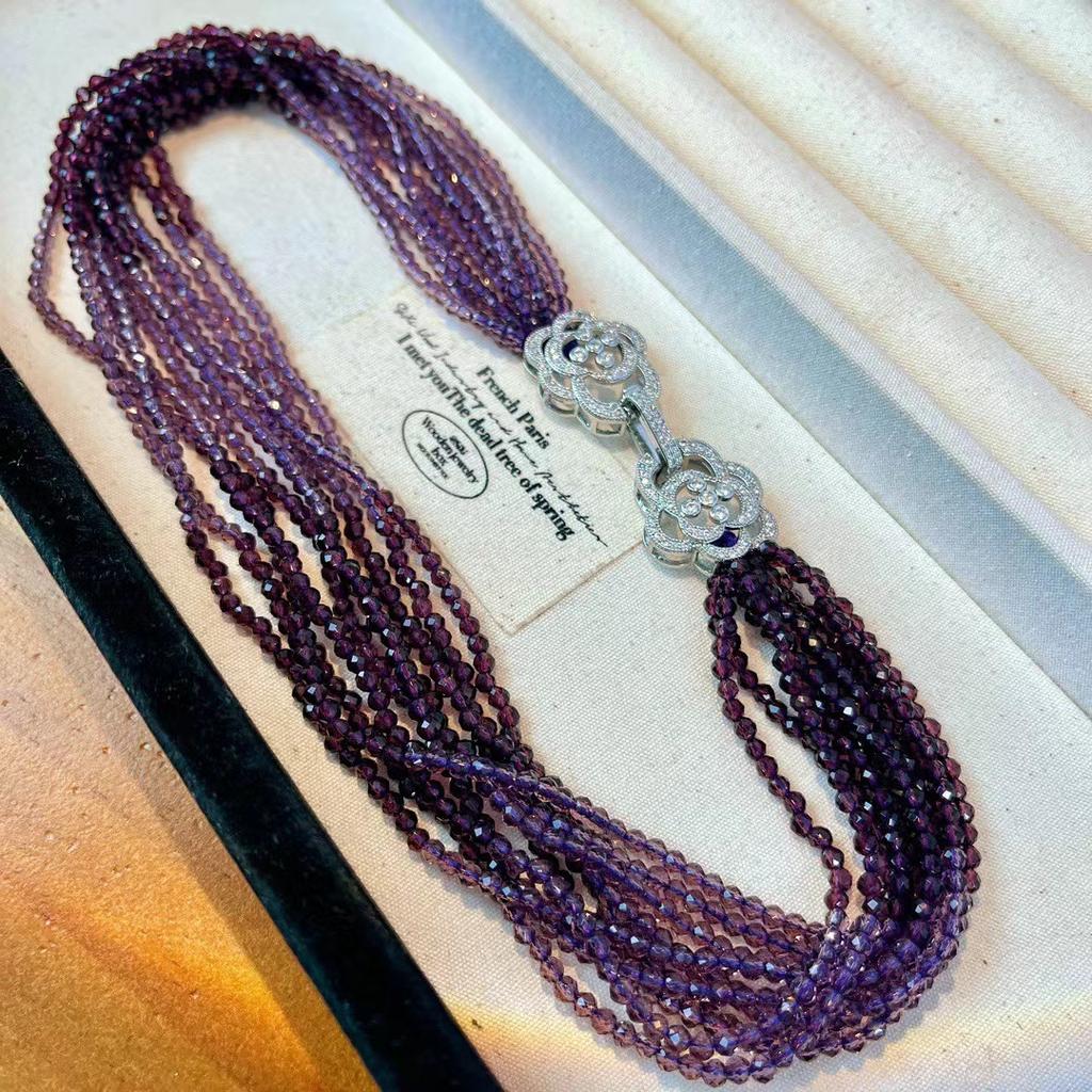 Italienischer Oma-Stil Zehn Schichten Lässige Romantische Retro-Halskette Damen Halskette Nische Künstlicher Amethyst Hals