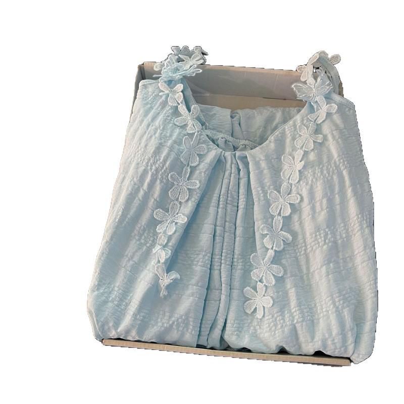 2026 Women's Summer Nightgown: Built-in Bra, Cloud Cotton, Butterfly Flower, Spaghetti Strap, Sexy Home Wear Set