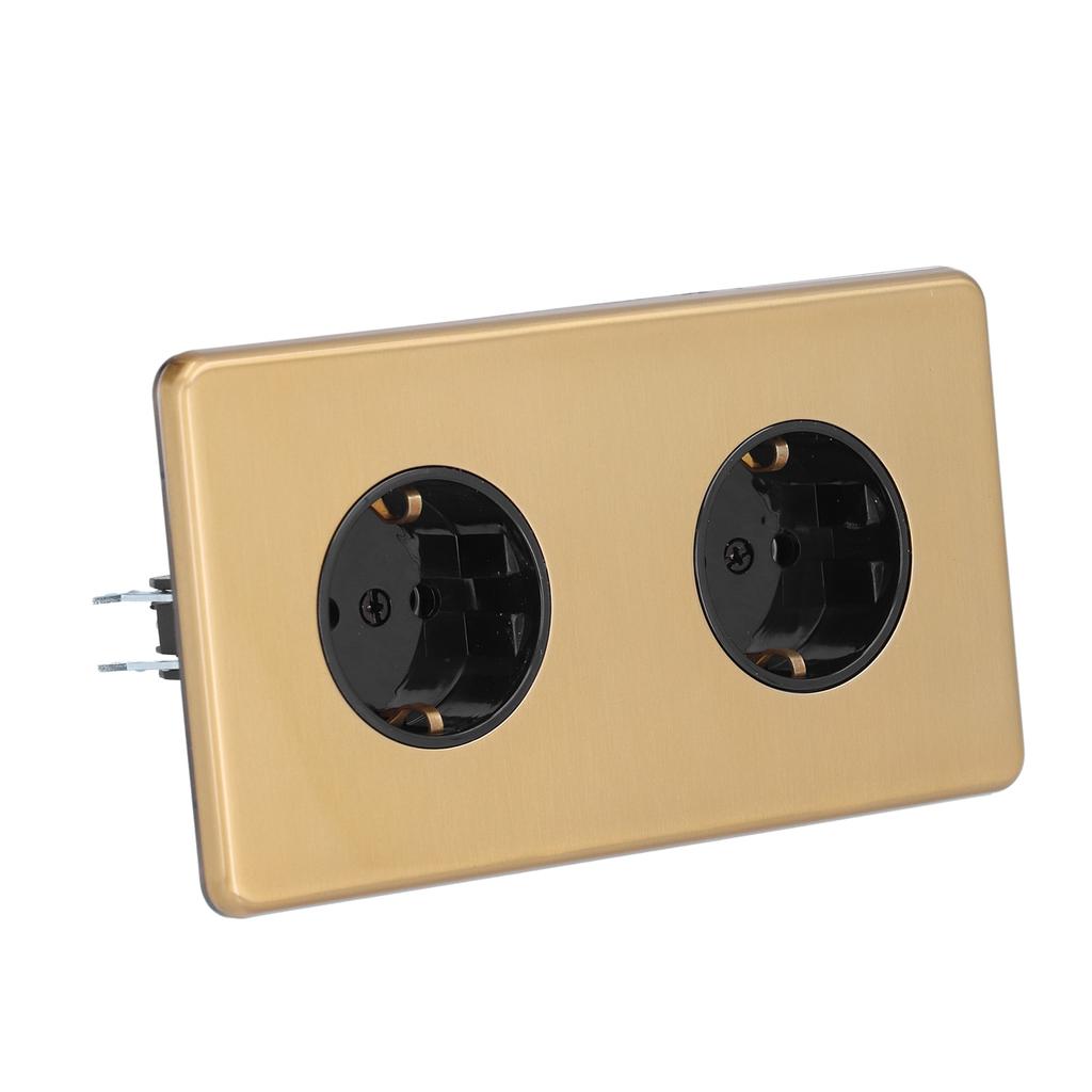 German Style Double Plug Socket Wire Drawing Stainless Steel Panel Double Plug Socket 250V 16A