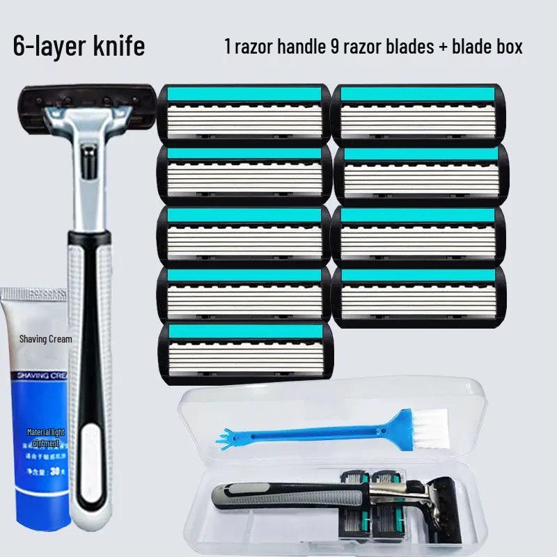 Gillette Six-Layer Manual Razor Blades for Beard Shaving - Old-Fashioned Shaving Style
