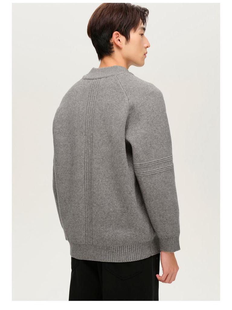 WOOG2005 Grey Half-Zip Stand-Up Collar Men's Knit Sweater - Winter 2025 Style