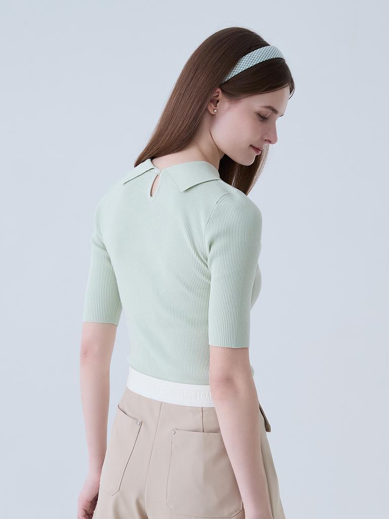 LORDLOAR Back Slit Collar 3/4 Sleeve Knit L/Green