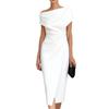 2026 European & American Off-Shoulder Waist-Cinching Pleated Dress, Banquet Commuter Slit, Elegant Evening Gown Dress for Women