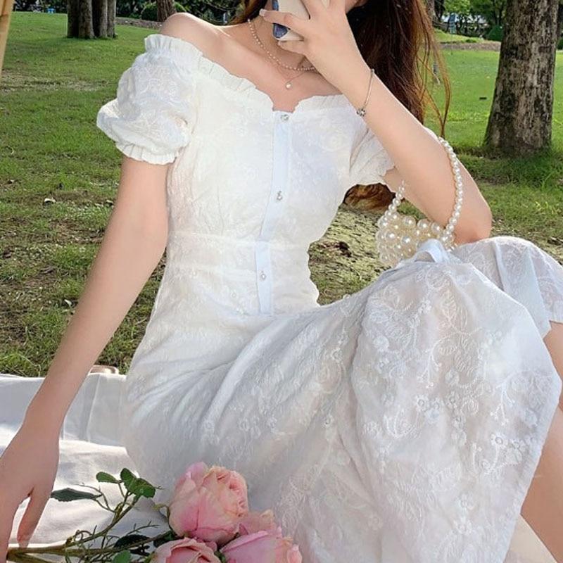 Buy 21 Summer White Elegant Midi Dress Women Short Sleeve Vingate Floral Dress Female Evening Party Basic One Piece Dress Korean At Affordable Prices Free Shipping Real Reviews With Photos Joom