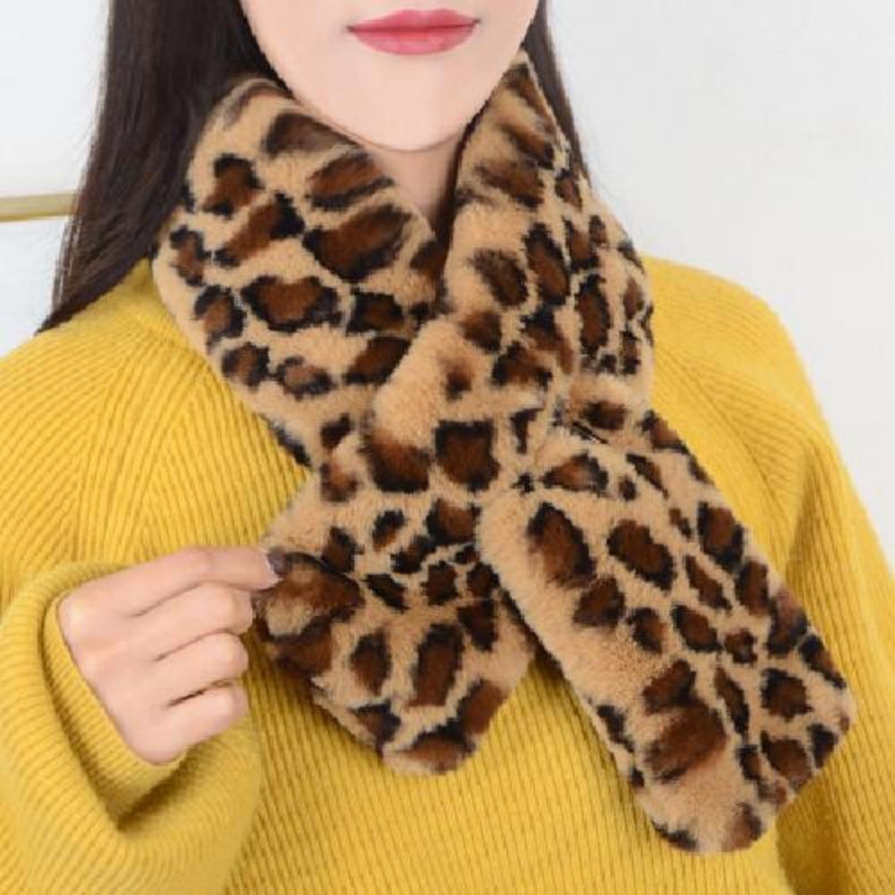 Leopardenmuster Kunstpelz Schal - Damen Winter Warm Vielseitig Kreuz-Halswärmer Damen Schals