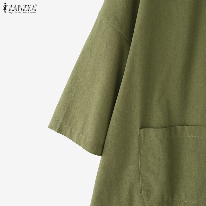 ZANZEA Women Summer Turn Down Collar Loose Half Sleeve Cotton Blouse