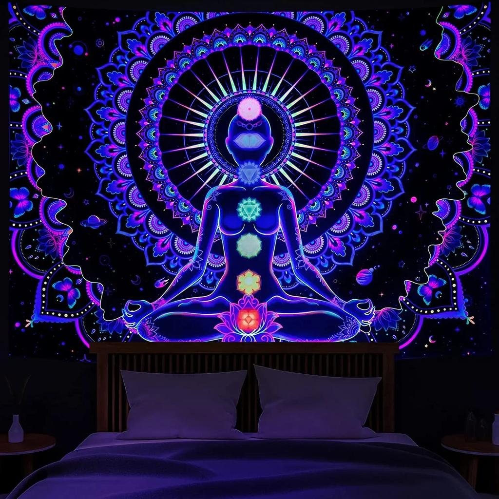 Fluorescent Tapestry Bohemian Indoor Decoration Requires Uv Light To Glow Yoga Meditation Wall Hanging Tapestry