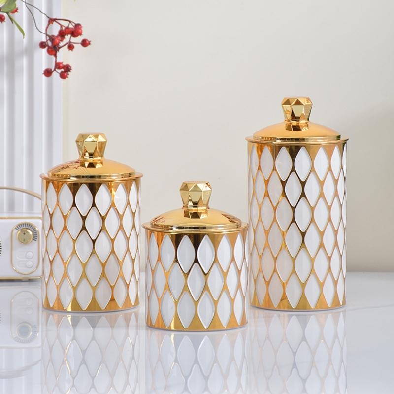 Set Of 3 Decorative Golden Trimmed Storage Tins Plastic Food Canisters With Gold Trim Sealed Jar For Home Office Use