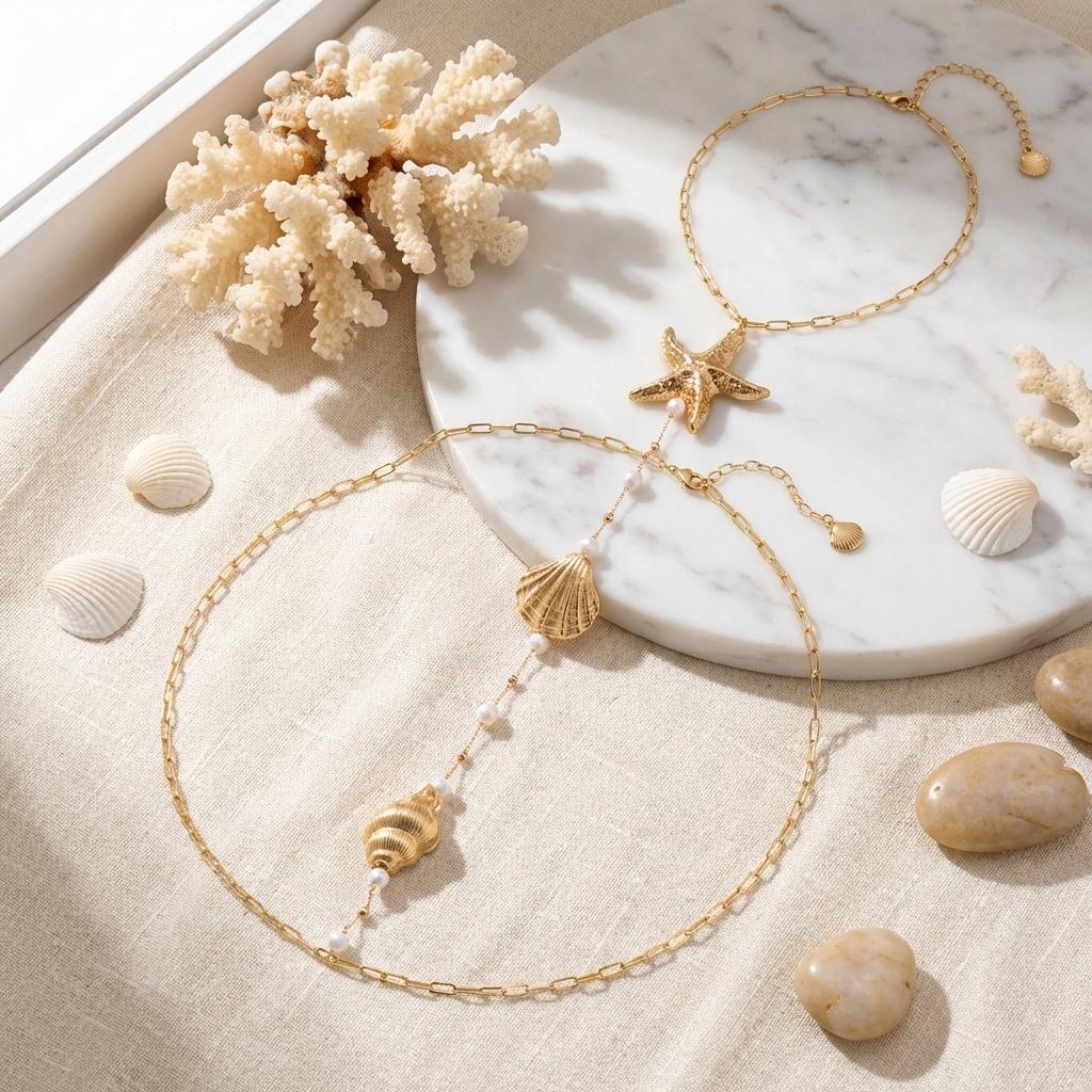 Sommer Strand Seestern Muschel Perle Rückseite Kette Halskette Für Frauen Elegant Lang Rückenfrei Quaste Halskette Strandparty Schmuck