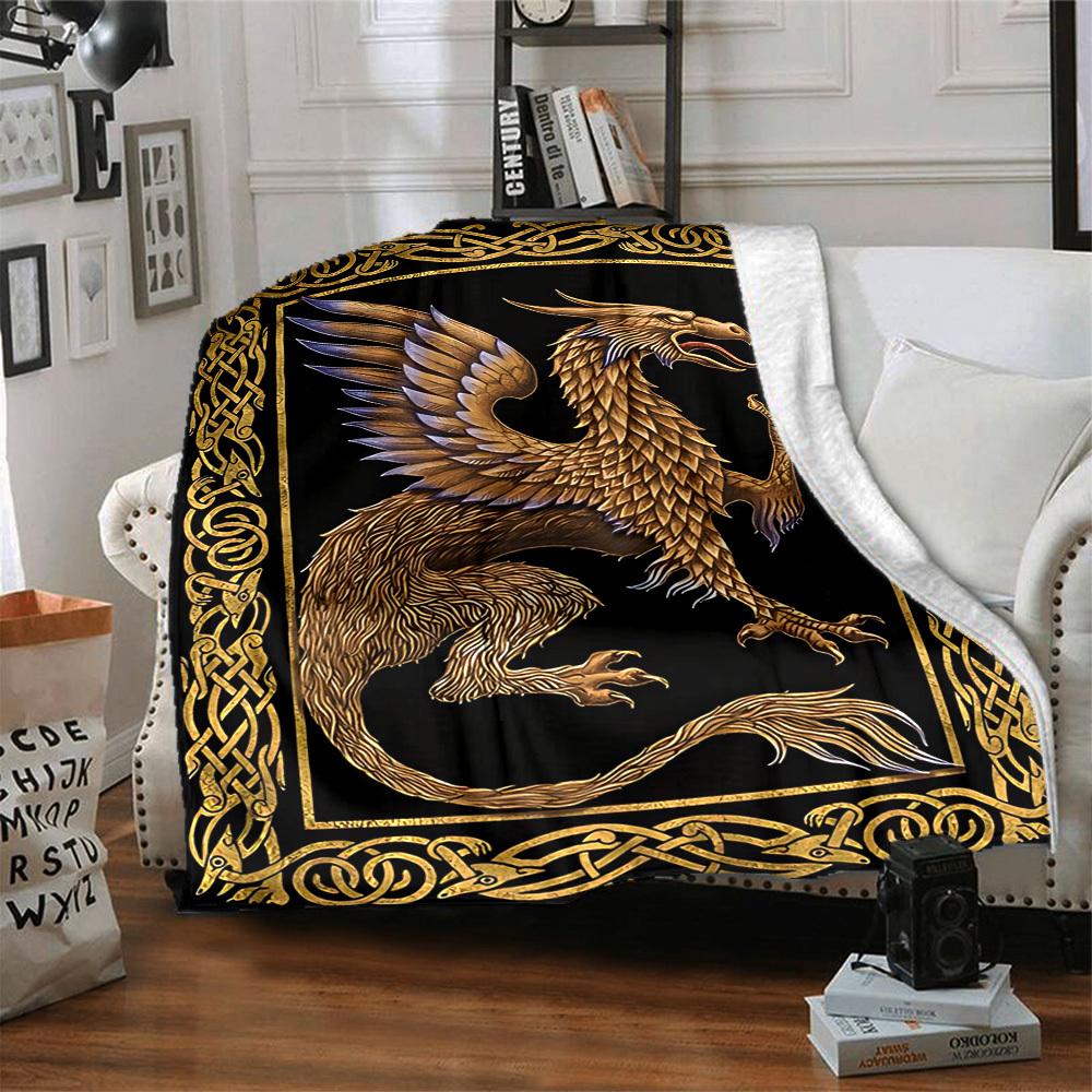1pc Golden Dragon Blanket Lightweight Flannel Blanket Throw Blanket For Sofa, Bed, Travel, Camping, Livingroom, Couch, Chair, And Bed yy2509026201