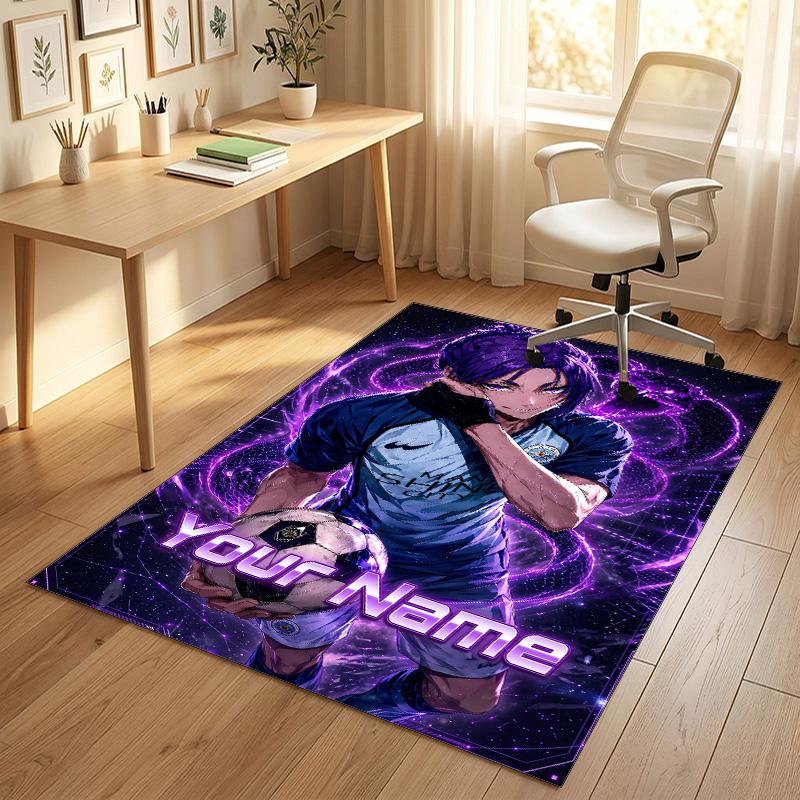 Personalized Crystal Velvet Carpet,Blue Lock Custom Printed Name, Plush Area Rug For Home Indoor Decor