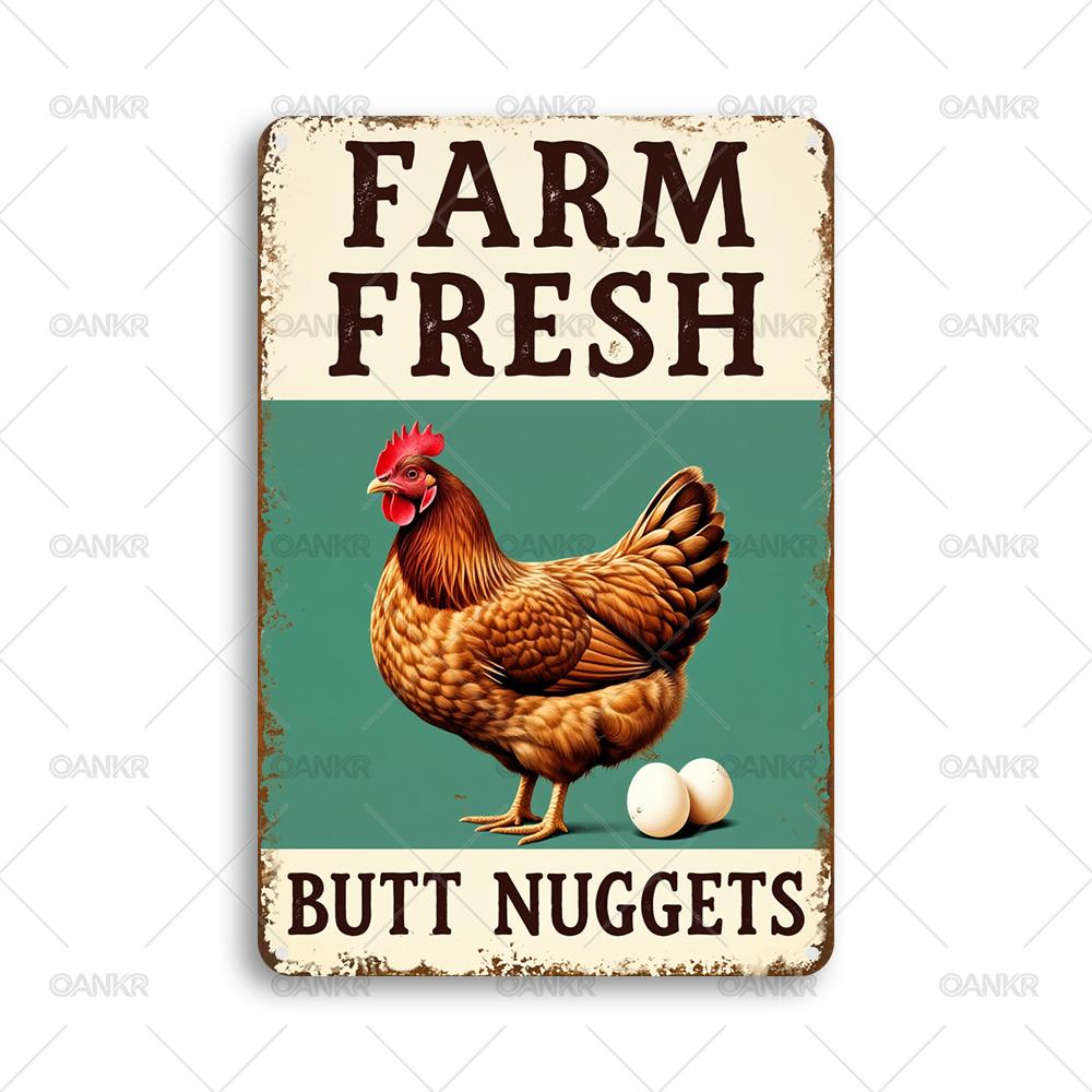 Humoristisches Hühnerstall Kunstposter Metallblechschild Vintage Farm Fresh Metallschilder für Bauernhof Garten Haus Wanddekoration Plaketten