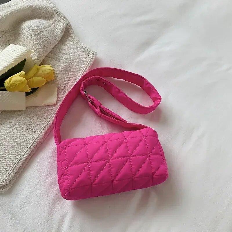 

Новые модные хлопковые женские сумки на плечо Space Pad, зимние стеганые сумки-шопперы с нейлоновой подкладкой, женские повседневные сумки через плечо, сумки розовый