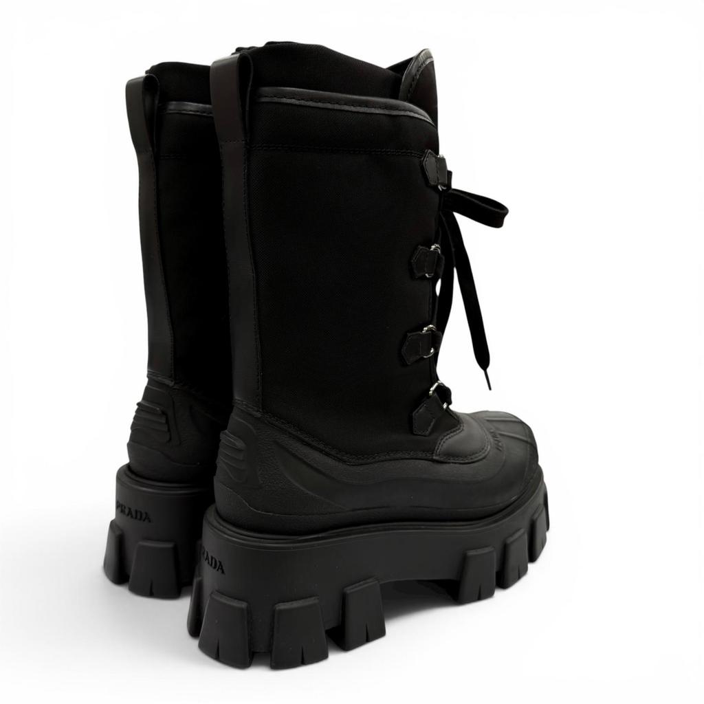 Pristine PRADA Short Boots Monolith Logo Lace-up Boots Black Women 36 1U363M Used