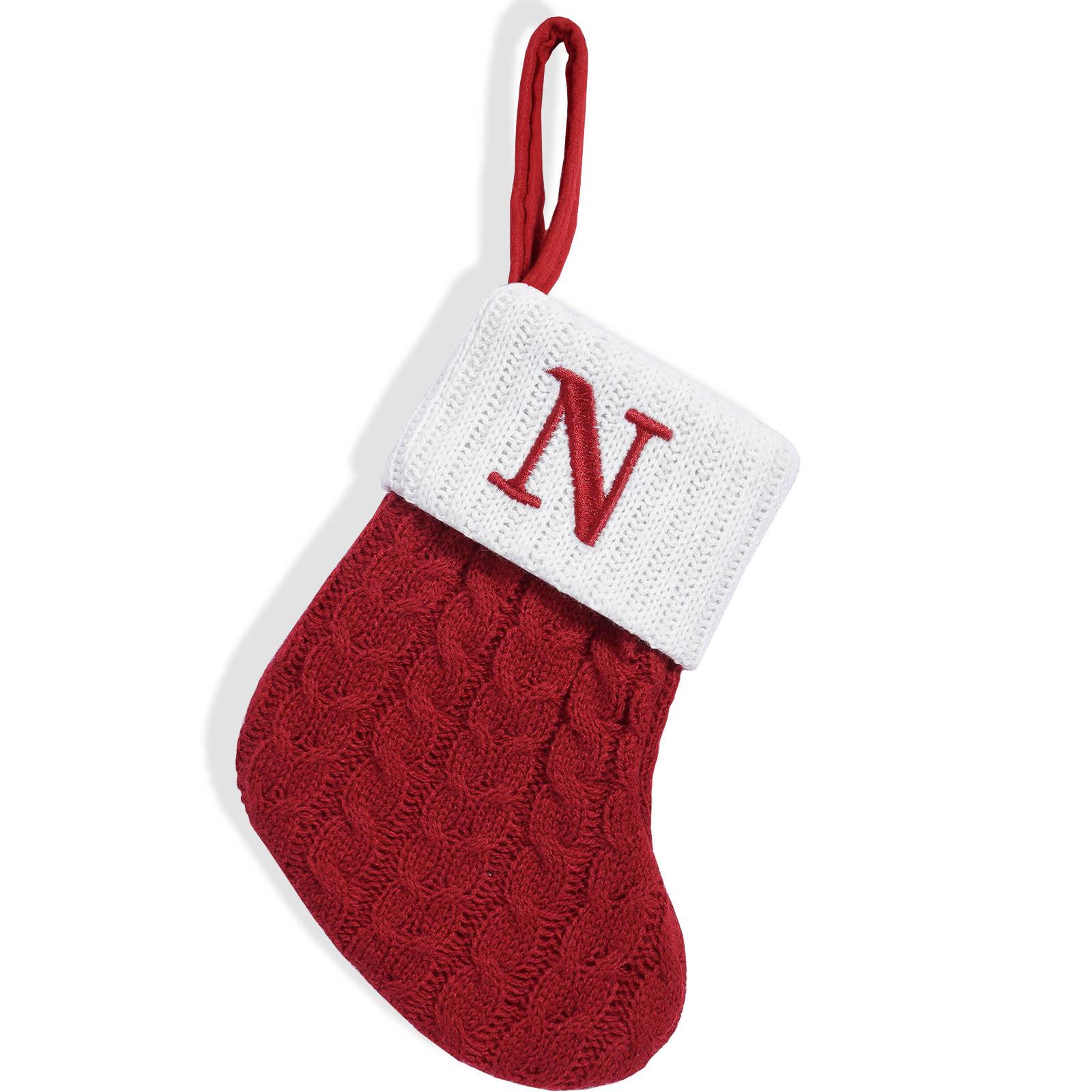 

Christmas Stockings with Initials Small Embroidered Letter Knit Stocking Decorations for Family Holiday Tree Fireplace N