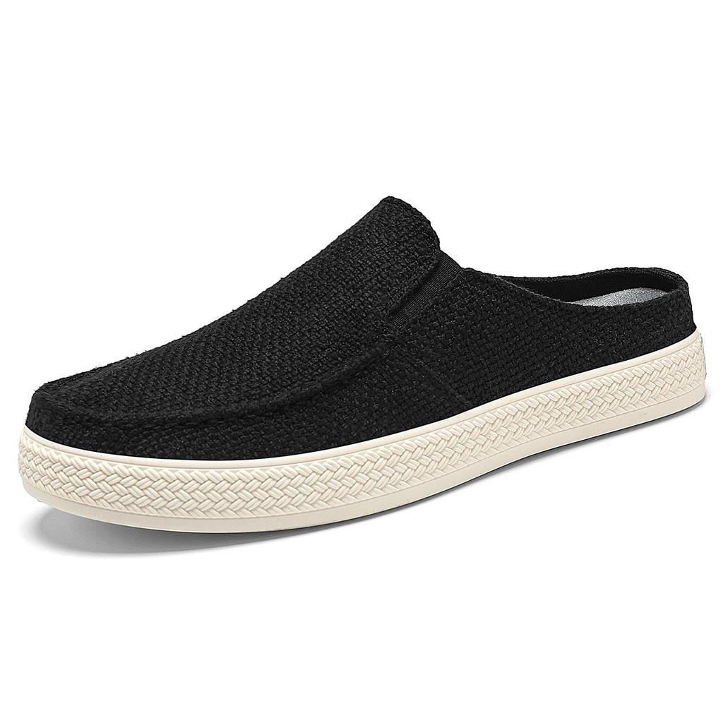 Men's Casual Cotton Linen Backless Moccasins - Solid Color Low-Top Slippers