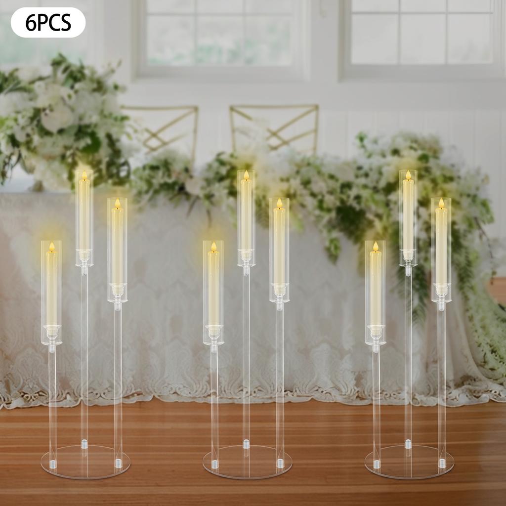 6 Pcs 3 Shades Acrylic Candle Holder,22*76cm Clear Candle Holder Freestanding for Home Decor