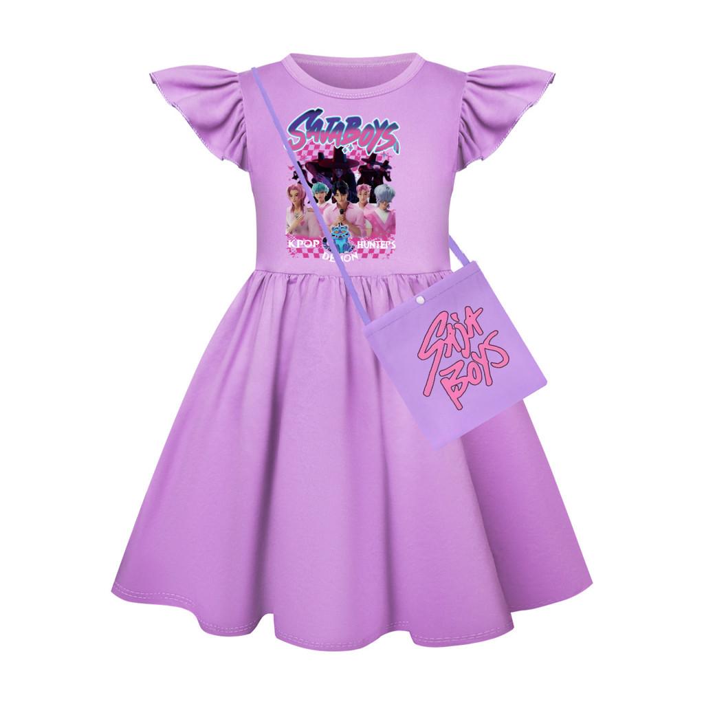 Kpop Demon Hunters Girl Short Sleeve Sleep Dress With Ruffle Hem For Kids Bedroom Wear