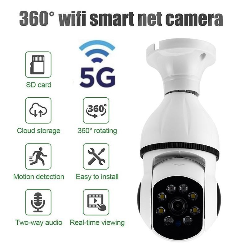 5G ve 2.4G WIFI Gözetim 360° Döndürme Otomatik Takip Panoramik Kamera Kablosuz E27 PTZ Kamera CCTV IR Gece Görüşü Hareket Algılama İki Yönlü Ses
