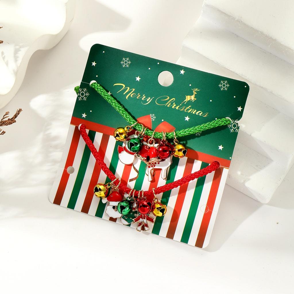 Christmas Elk Bell Couple Bracelet, Cartoon Oil Drip Adjustable Santa Cane Bracelet