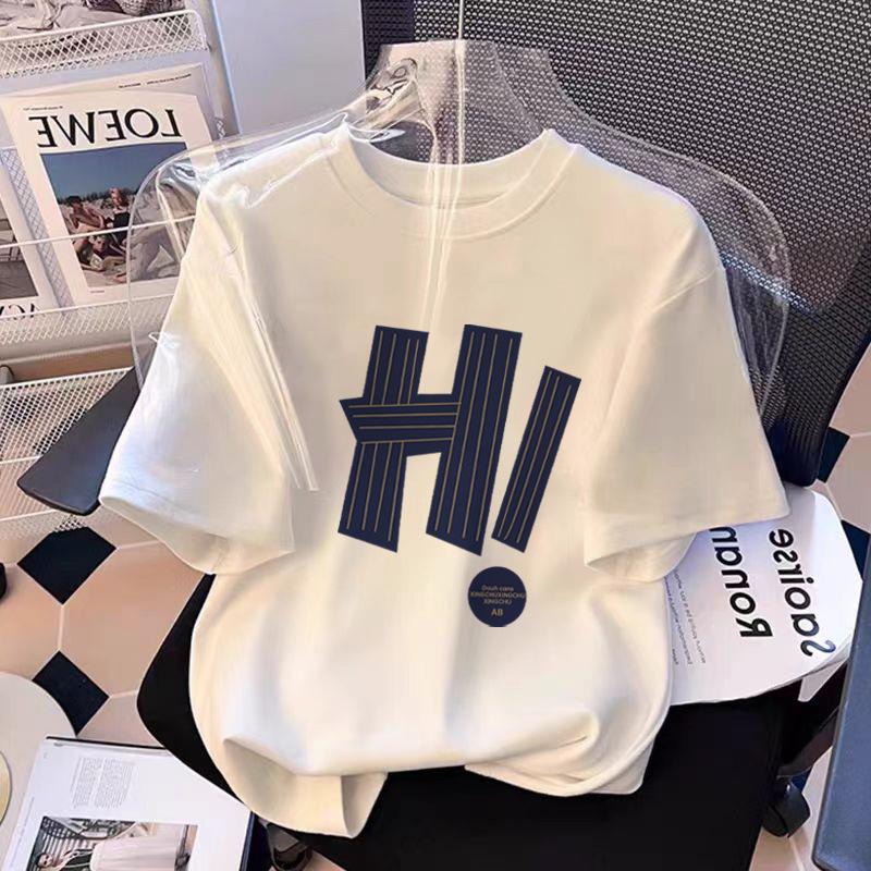 Shoulder Cotton Short-sleeved T-shirt Women's Summer New Fashion Letter Print Crew Neck Black Top