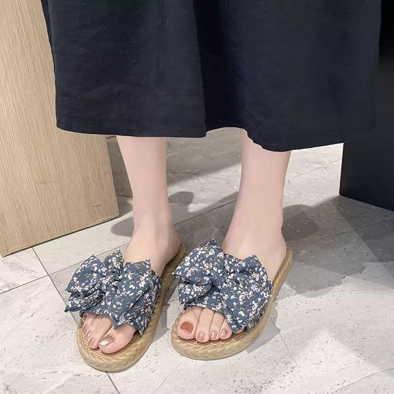 Women Lady Home Bowknot Bow Slippers Autumn and Summer Classic Shoes