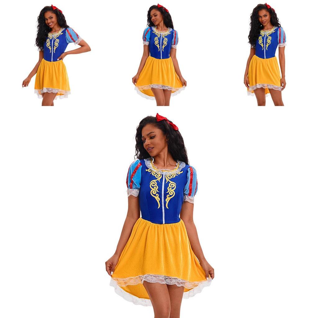 Elegant Halloween Snehvide Kjole Cosplay Kostume Til Voksne Med Tilbehør