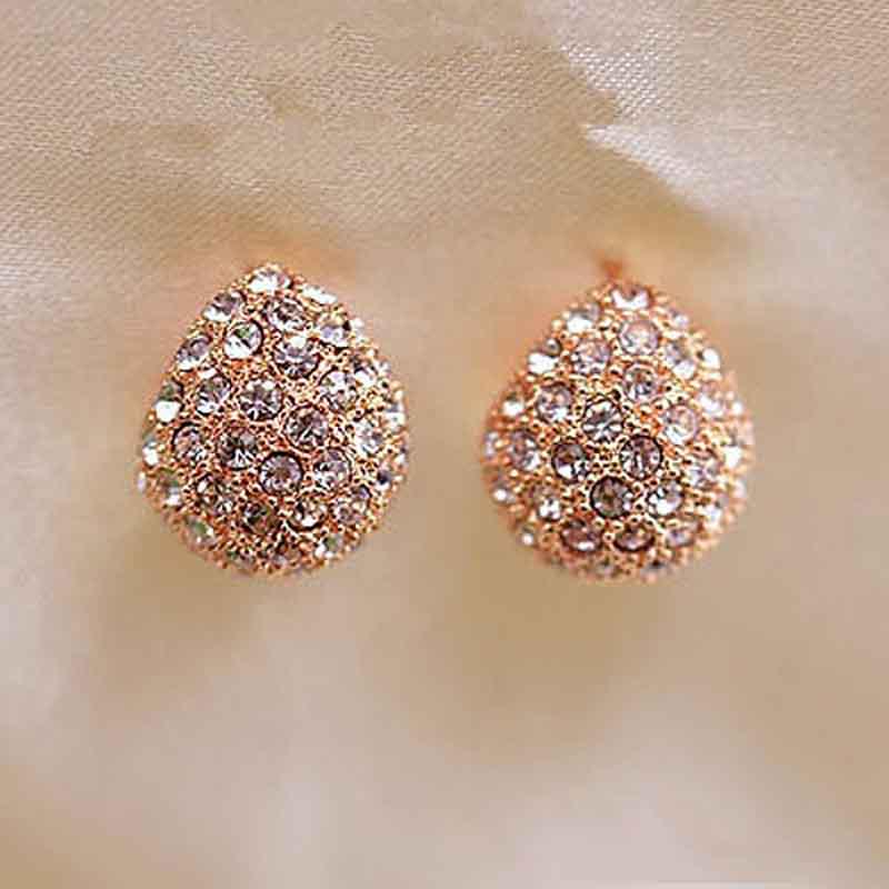Fashion Korean Womens Style Crescent Moon Rhinestone Shining Stud Earrings