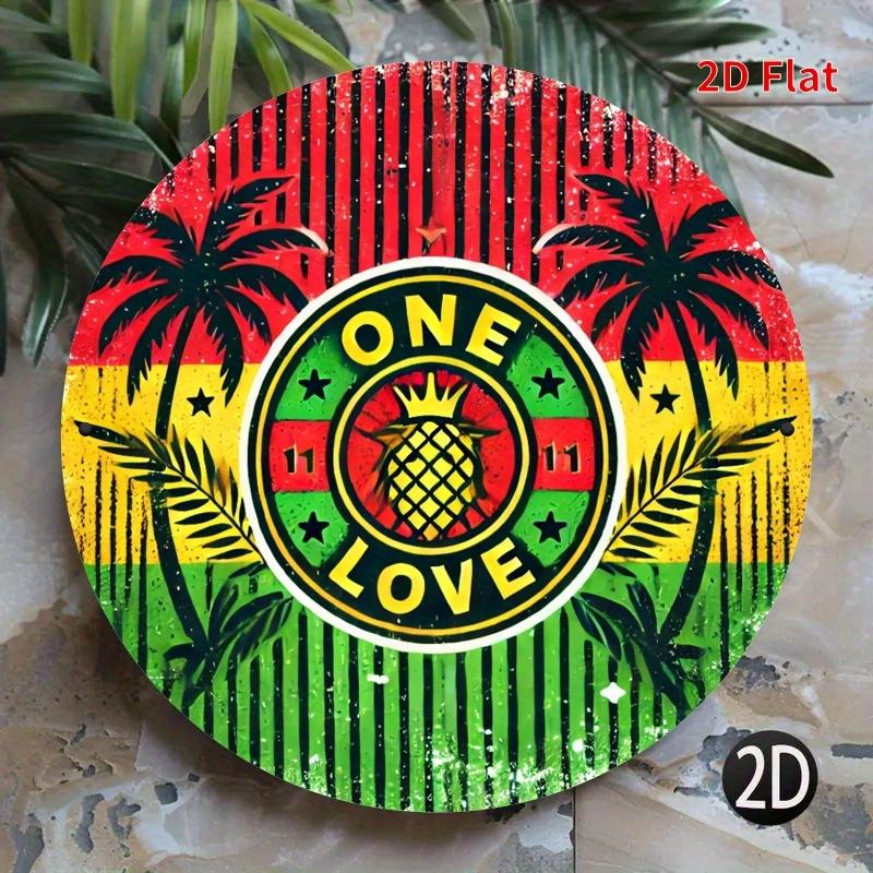 HD Tin Sign One Love Pineapple Rasta Color Round Vintage Metal Wall Art Retro Reggae Decor