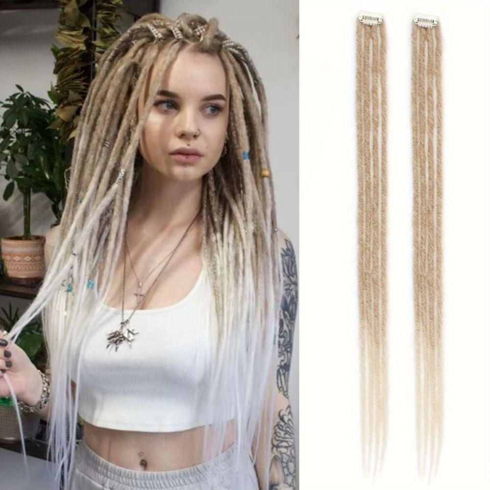 2Pcs Ombre Synthetic Hair with Hair Clip Hippie Dreads Hairpiece for Hip Hop and Music Festivals