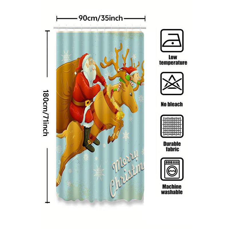 Tu Christmas Shower Curtain Santa Claus Festive Holiday Bathroom Decor Merry Xmas Reindeer Pattern Waterproof Home Textile Gift