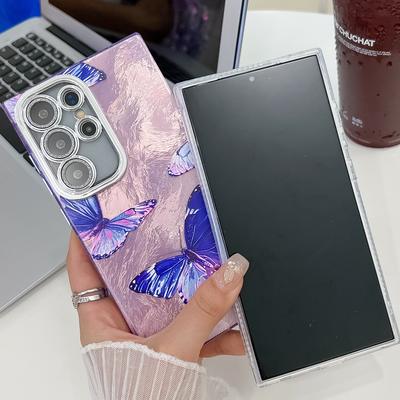 For Samsung Galaxy S25 Ultra Case Electroplated Floral Pattern IMD TPU+PC Phone Back Cover with Glass Lens Film