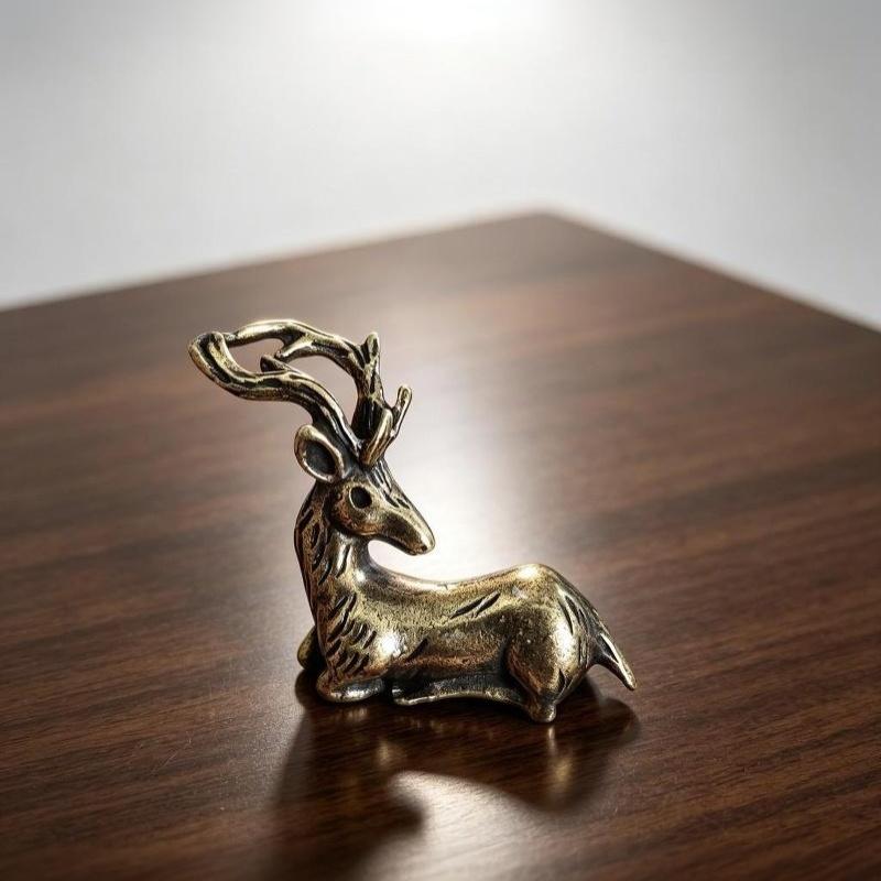 Retro Bronze Deer Small Ornaments Copper Sika Deer Micro Landscape Figurine Desktop Antique Home Decor Gift