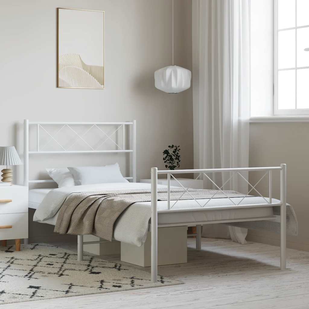 Vidaxl Metal Bed Frame with Headboard and Footboard, White, 100X200 Cm