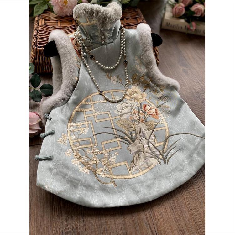 Guochao Cheongsam Vest Young Girl Fried Street Retro Chinese Style Cotton Padded Tang Suit Top 2024 Winter