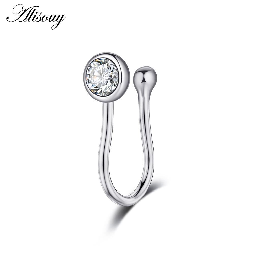 Alisouy 1pc Zirconia Fake Piercing Clip Nose Ring Body Jewelry for Women Ear Cuffs Heart Cross Star Leaf Flowers Clip Nose Rings
