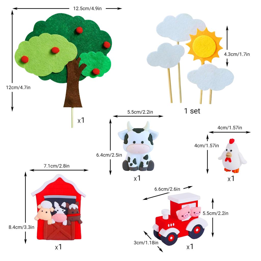 Farm Animal Cake Decoration Farm Animal Birthday Decoration Cow Pig Chick for Farm Animal Baby Shower Birthday Party Decorations