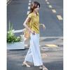 TERRE BLEUE Women's Summer Commuter Shirt & Wide-Leg Pants Set