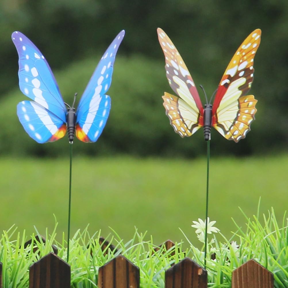 NUOBESTY 12pcs Butterfly Stakes Fake Butterflies Stake 3D Butterflies Stakes for Garden Lawn Patio Yard Pathway Indoor Outdoor Ornaments (Random