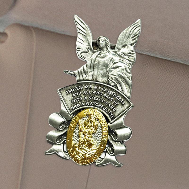 Angel Visor Clip Saint Christopher Medals For Car Angel St Christopher Visor Clip Accessories Bless Driving Religious Gift