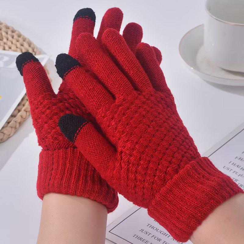 Pineapple Pattern Gloves Female Winter Cute Student Riding Warm Cold Thickened Winter Gloves Combination