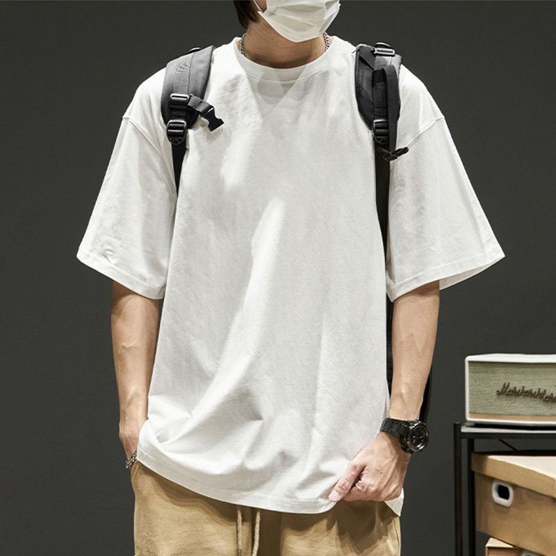 Summer Round Neck Top Fashionable Casual Pure Cotton Solid Color Short Sleeved Men's T-shirts