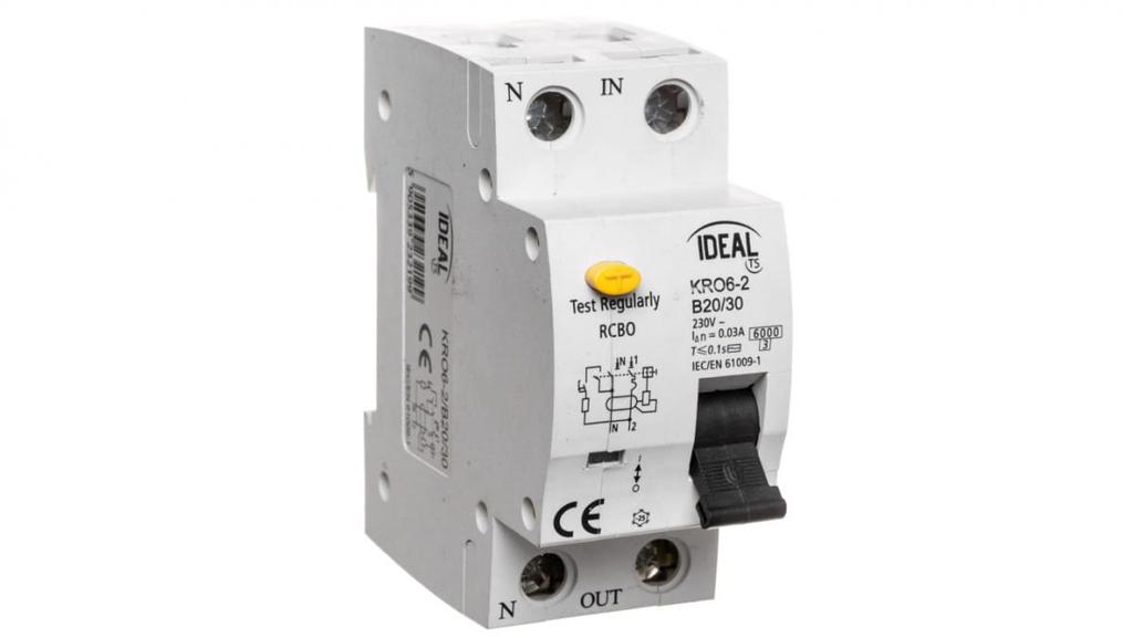 Differential circuit breaker 2P B 20A 0.03A type AC KRO6-2/B20/30 23219