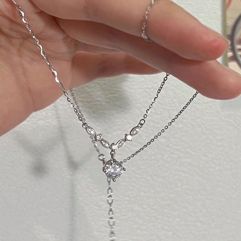 Sterling Silver Shining Starry River Zircon Necklace for Women - Niche Light Luxury Design Clavicle Chain, Perfect Goddess Festival Gift