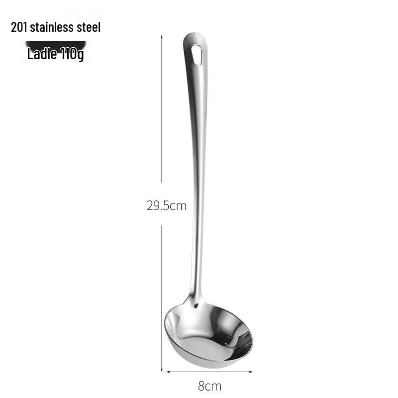 304 Stainless Steel Flat-Bottom Hot Pot Ladle with Extended Handle and Deep-Bottom Strainer Spoon