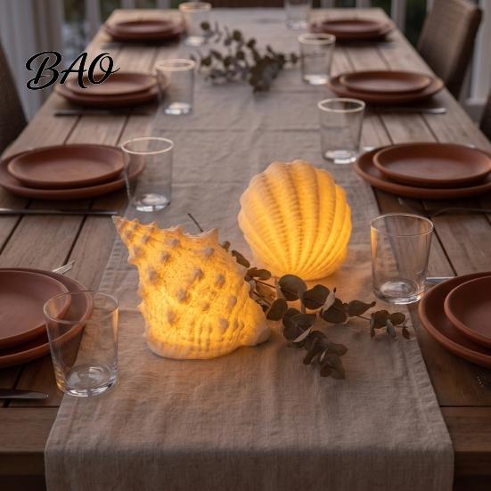 Safe Midnight Navigation Conch Shell Night Light, Resin LED Lamp with Auto Timer, Light for Bedroom Beach Theme Decorative Lighting Coastal