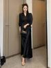 Women's Black Satin Fishtail Skirt - High Waist, Draped, with Slit - Spring/Summer 2026 Fashion